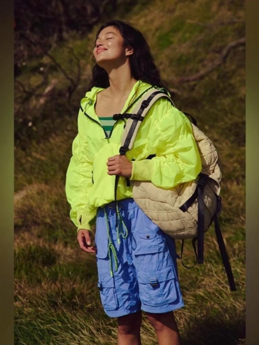 Free People Neon Yellow Hooded Utility Jacket